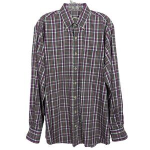Peter Millar long sleeve button down plaid lavender‎ cotton shirt size L